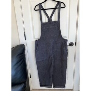 Aerie Gray Corduroy Oversized Cuffed Hem Cropped Overalls Size XL